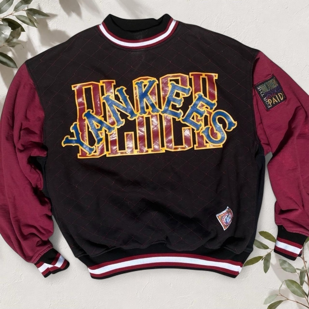 Vintage 90s Black Yankees Negro Leagues Crewneck XXL Made USA Quilted Sweatshirt